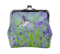 Mini porte-monnaie imprimé camouflage jaune et vert pour femme en cuir synthétique avec verrou à baiser, Oiseau en fleurs de lavande violette, One Size, Pochette à monnaie