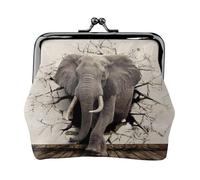 Mini porte-monnaie imprimé camouflage jaune et vert pour femme en cuir synthétique avec verrou à baiser, Éléphant mural cassé., One Size, Pochette à monnaie