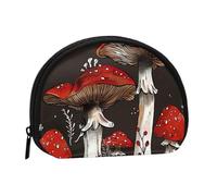 Mini porte-monnaie imprimé champignons rouges pour femme avec fermeture éclair, Noir , Taille unique, Pochette à monnaie