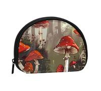 Mini porte-monnaie imprimé champignons rouges pour femme avec fermeture éclair, Noir , Taille unique, Pochette à monnaie