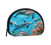 Mini porte-monnaie imprimé dauphins, tortue de mer, pieuvre, récif de corail imprimé avec fermeture éclair, petit portefeuille pour homme et femme, organisateur d'argent de voyage compact, Noir