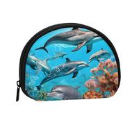 Mini porte-monnaie imprimé dauphins, tortue de mer, pieuvre, récif de corail imprimé avec fermeture éclair, petit portefeuille pour homme et femme, organisateur d'argent de voyage compact, Noir