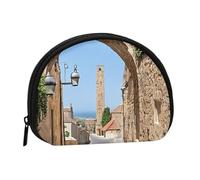 Mini porte-monnaie imprimé de rue italienne avec fermeture éclair - Petit portefeuille pour homme et femme - Organiseur compact d'argent de voyage, Noir , Taille unique