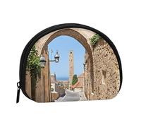 Mini porte-monnaie imprimé de rue italienne avec fermeture éclair - Petit portefeuille pour homme et femme - Organiseur compact d'argent de voyage, Noir , Taille unique