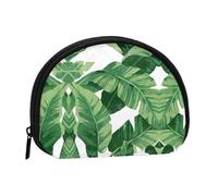 Mini porte-monnaie imprimé feuilles de palmier vertes avec fermeture éclair - Petit portefeuille pour homme et femme - Organiseur compact pour argent de voyage, Noir , Taille unique