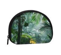 Mini porte-monnaie imprimé forêt tropicale jungle pour femme avec fermeture éclair, Noir , Taille unique, Moderne