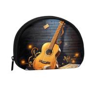 Mini porte-monnaie imprimé guitare avec fermeture éclair - Petit portefeuille pour homme et femme - Organiseur de voyage compact, Noir , Taille unique