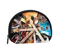 Mini porte-monnaie imprimé guitare électrique magique avec fermeture éclair - Petit portefeuille pour homme et femme - Organiseur de voyage compact, Noir , Taille unique