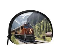 Mini porte-monnaie imprimé locomotive à vapeur avec fermeture éclair - Petit portefeuille pour homme et femme - Organiseur de voyage compact, Noir , Taille unique
