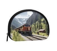 Mini porte-monnaie imprimé locomotive à vapeur avec fermeture éclair - Petit portefeuille pour homme et femme - Organiseur de voyage compact, Noir , Taille unique