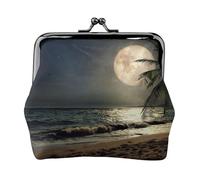 Mini porte-monnaie imprimé pour femme en cuir synthétique avec serrure à baiser, Palmier de plage tropicale avec pleine lune et nuit étoilée, One Size, Pochette à monnaie