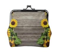 Mini porte-monnaie imprimé pour femme en cuir synthétique avec serrure à baiser, Planche en bois tournesol., One Size, Pochette à monnaie