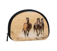 Mini porte-monnaie imprimé trois chevaux qui courent avec fermeture éclair - Petit portefeuille pour homme et femme - Organiseur de voyage compact, Noir , Taille unique