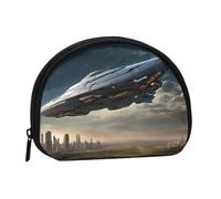 Mini porte-monnaie imprimé UFO at Night avec fermeture éclair - Petit portefeuille pour homme et femme - Organiseur de voyage compact, Noir , Taille unique