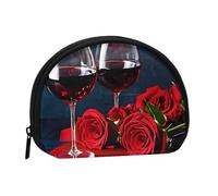 Mini porte-monnaie imprimé vin rouge et bougie avec fermeture éclair - Petit portefeuille pour homme et femme - Organisateur d'argent de voyage compact, Noir , Taille unique