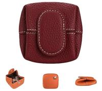 Mini porte-monnaie japonais en cuir pleine fleur avec boucle de couleur unie pour femme pour le transport quotidien ou les voyages, rouge vin, 3.14*3.14*1in/ 8*8*2.5cm, Petite pochette portefeuille en