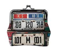 Mini porte-monnaie pour femme avec impression de plaque d'immatriculation, pour carte de crédit, carte d'identité, clé, noir, One Size, Vintage