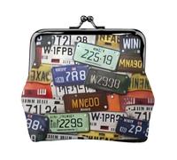 Mini porte-monnaie pour femme avec impression plaque d'immatriculation, pour carte de crédit, carte d'identité, clé, noir, One Size, Vintage