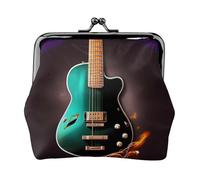 Mini porte-monnaie pour femme avec imprimé guitare verte et musique, noir, One Size, Vintage