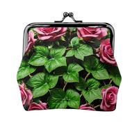 Mini porte-monnaie pour femme avec motif floral et feuilles de lierre avec imprimé printanier, pour carte de crédit, carte d'identité, clé, noir, One Size, Vintage