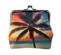Mini porte-monnaie pour femme, motif plage tropicale, palmier, coucher de soleil, pour carte de crédit, carte d'identité, clé, noir, One Size, Vintage