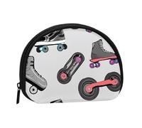 Mini porte-monnaie rétro coloré imprimé patins à roulettes avec fermeture éclair - Petit portefeuille pour homme et femme - Organiseur de voyage compact, Noir , Taille unique