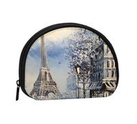 Mini porte-monnaie rural avec fermeture éclair pour femme - Imprimé fleurs sauvages, Tour Eiffel romantique Paris, One Size, Pochette à monnaie