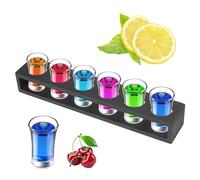 Mini Porte-Verres à Shot, 6 Trous en Bois Noir Shot Rack Plateau Shot Glass Rack Porte-Gobelets Stand pour Home Party Bar Discothèque Restaurant(Straight 6 Holes)