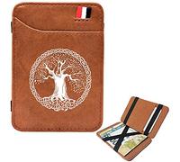 Mini portefeuille de poche de mode masculine, Bifold Portable Slim Viking Amulet Runes Courts portefeuilles, Sac de crédit Clips Clips Card Purse, porte-passerelle en espèces, marron, arbre de vie4