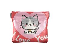 Mini portefeuille en cuir avec motif chat I Love Your Valentine pour femme, I love your Valentine Cartoon Cat, 1 size, Impression artistique