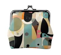 Mini portefeuille en cuir avec verrou de baiser en cuir style art moderne du milieu du siècle pour femme