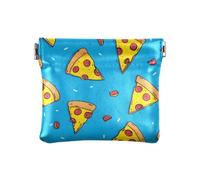Mini portefeuille en cuir synthétique avec fond bleu pizza jaune pour femmes, filles et hommes