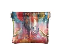 Mini portefeuille en cuir synthétique avec tête de cheval - Chapeau de cowboy - Aquarelle - Pour femme et fille