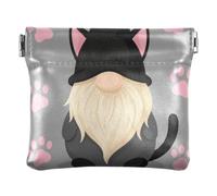 Mini portefeuille en cuir synthétique pour femme | Doux, imperméable, cadre à ressort, épingles à nourrice, trombones, nain d'Halloween chat noir