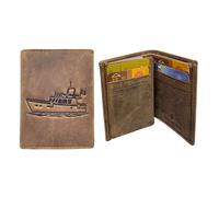 Mini Portefeuille, Porte-Cartes en Cuir Motif BATEAU, Compact Multi-Poches, Protection RFID, idée cadeau fête, anniversaire - Marron