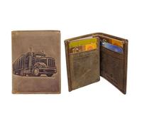 Mini Portefeuille, Porte-Cartes en Cuir Motif CAMION, Compact Multi-Poches, Protection RFID, idée cadeau fête, anniversaire - Marron