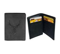 Mini Portefeuille, Porte-Cartes en Cuir Motif CERF, Compact Multi-Poches, Protection RFID, idée cadeau fête, anniversaire - Noir