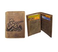 Mini Portefeuille, Porte-Cartes en Cuir Motif CHASSEUR, Compact Multi-Poches, RFID, idée cadeau fête, anniversaire - Marron