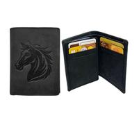 Mini Portefeuille, Porte-Cartes en Cuir Motif CHEVAL, Compact Multi-Poches, Protection RFID, idée cadeau fête, anniversaire - Noir