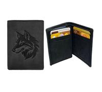 Mini Portefeuille, Porte-Cartes en Cuir Motif LOUP, Compact Multi-Poches, Protection RFID, idée cadeau fête, anniversaire - Noir