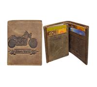 Mini Portefeuille, Porte-Cartes en Cuir Motif MOTO, Compact Multi-Poches, Protection RFID, idée cadeau fête, anniversaire - Marron