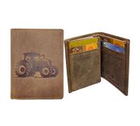 Mini Portefeuille, Porte-Cartes en Cuir Motif TRACTEUR, Compact Multi-Poches, RFID, idée cadeau fête, anniversaire - Marron