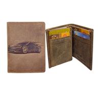 Mini Portefeuille, Porte-Cartes en Cuir Motif VOITURE, Compact Multi-Poches, RFID, idée cadeau fête, anniversaire - Marron