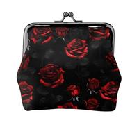 Mini portefeuille pour cartes et rouge à lèvres Motif roses rouges et noires