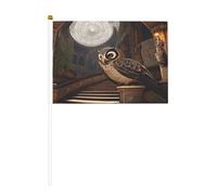 Mini portrait d'un hibou sur bâton - 14 x 20,8 cm - Petits drapeaux américains pour l'extérieur, décorations du 4 juillet, décoration patriotique, mât de drapeau portable, drapeaux portatifs - dix