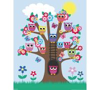 Mini poster chouettes et hiboux Owls in a tree