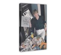 Mini poster vintage original _ Magazine Clipping - The Fall Mark E. Smith At Home With His Record Collection, 1980s Canvas Poster Wall Art Decor Print Picture Peintures pour salon, chambre à coucher D