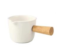 Mini pot à lait en céramique avec poignée en bois 100 ml Petite tasse à sauce for café Steak Salade Cuisine occidentale Seau à sauce Tasse à expresso