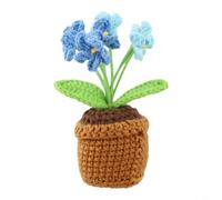 Mini pot de fleurs tricoté Forget-Me-Not fabriqué à la main pour une utilisation décorative dans les chambres, bureaux et autres espaces, offrant un charme durable et un intérêt visuel (bleu)