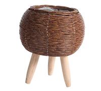 Mini Pot de Fleurs/Vase en Osier Beige avec Pieds en Bois. Décoration élégante, Idéale pour La Chambre, La Maison et Le Bureau, Boule Marron Foncé